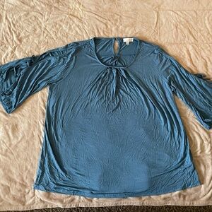 Suzanne Betro Blue Open Sleeve Blouse